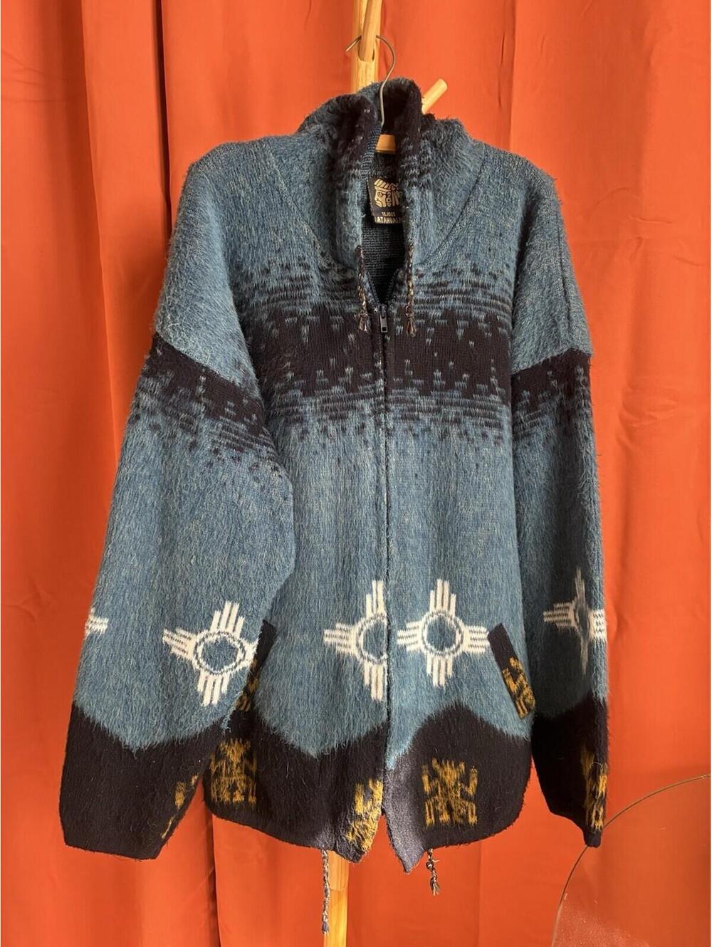 Tejidos Atahualpa Wool Jacket Ecuador Southwestern Zia Hoodie L XL